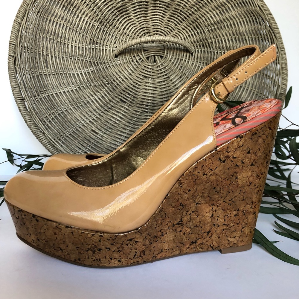 Sam Edelman Golden Tab Mallory Slingback Cork Wedges 8M